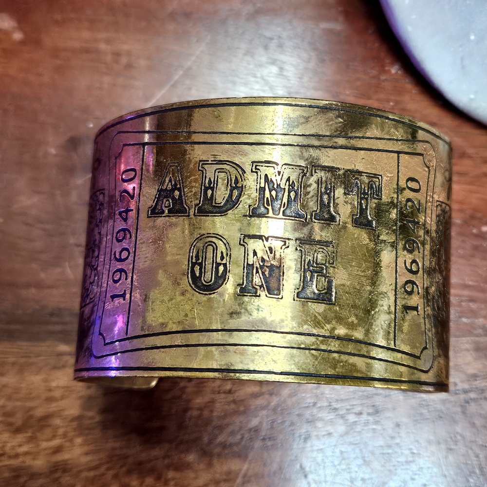 Gold 'Admit One' Cuff Bracelet